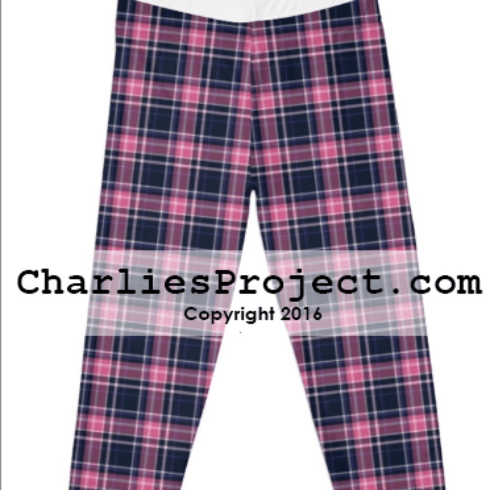 Charlies Project OS One Size Pink Plaid Soft Yoga Band LEGGINGS NEW in Package